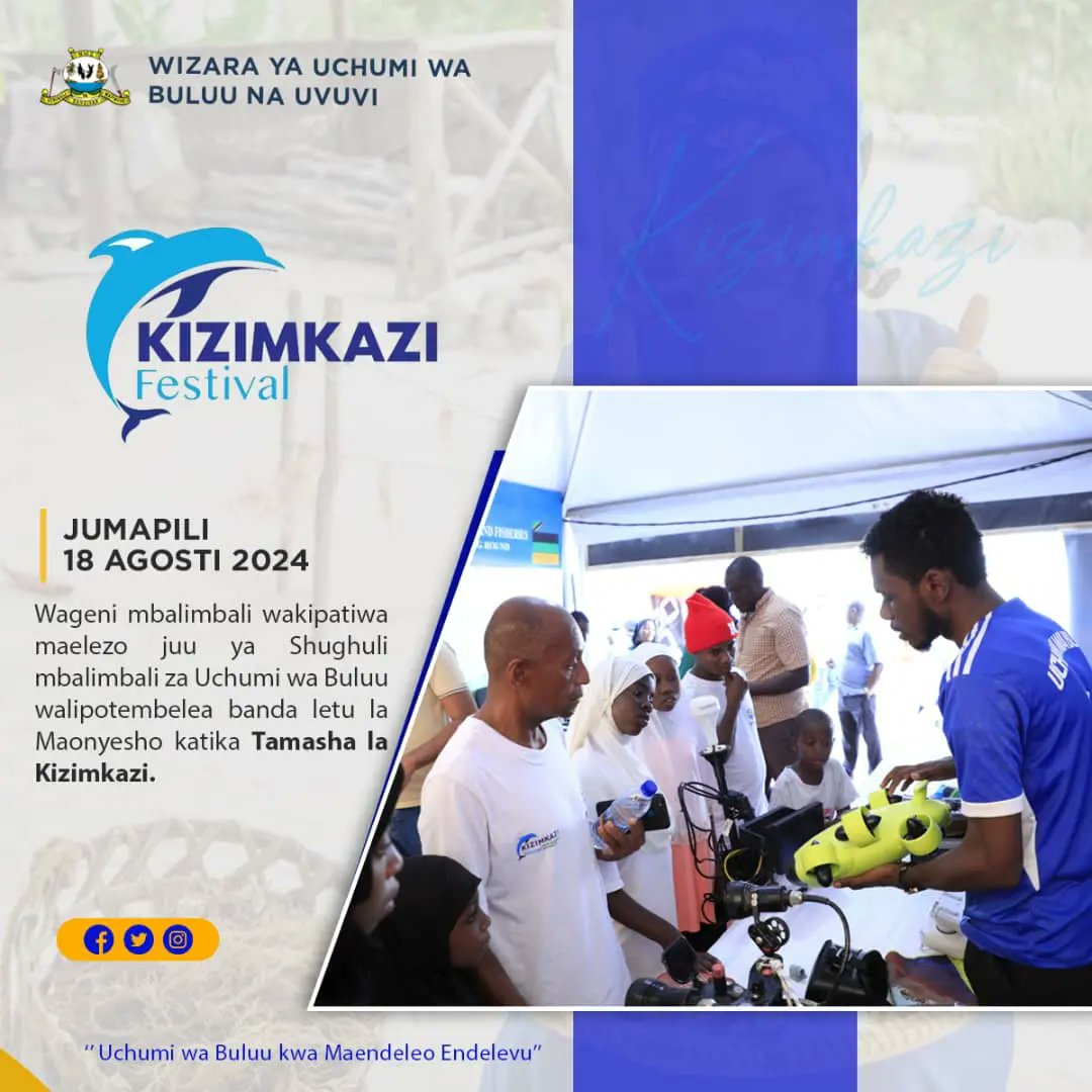 Waziri wa Uchumi wa Buluu na Uvuvi Zanzibar Mheshimiwa Shaaban Ali Othman pamoja na wageni wengine mbali mbali wametembelea Banda la Wizara ya Uchumi wa Buluu na Uvuvi katika tamasha la Kizimkazi linaloendelea huko Kizimkazi Dimbani Mkoa wa Kusini Unguja Leo tarehe 18 Agosti 2024