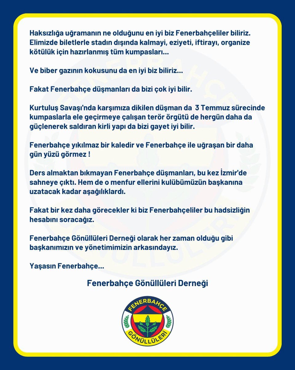 İzmir’de Yaşananlar Hakkında
#YanındayızFenerbahçem