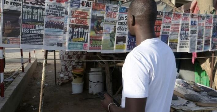 James Ekai, (M.Arts) (@ekaijam) on Twitter photo No newspapers were published in Senegal on Tuesday while television and radio broadcasts went dark as media organisations called a national blackout to protest threats to press freedom, notably from newly installed Prime Minister Ousmane Sonko.<a href="/usembassydakar/">U.S. Embassy Senegal</a> <a href="/RTS1_Senegal/">RTS SENEGAL</a> No newspapers were published in Senegal on Tuesday while television and radio broadcasts went dark as media organisations called a national blackout to protest threats to press freedom, notably from newly installed Prime Minister Ousmane Sonko.<a href="/usembassydakar/">U.S. Embassy Senegal</a> <a href="/RTS1_Senegal/">RTS SENEGAL</a>