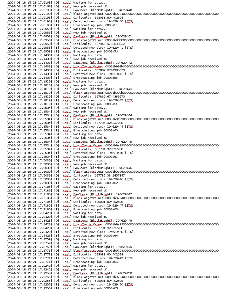 Cedric_Crispin's tweet photo. Just a little taste (sneak peek) of @KaspaCurrency and the famous #testnet11 currently performing its #10BPS (Block Per Seconds) milestone. Pay attention of timestamp in the screenshot: 11 blocks in less than 1 second, 1 block every ~90ms 🤯
@MiningRabid  Terminal on steroids 👇🏽 https://t.co/FuIp7yTOqx