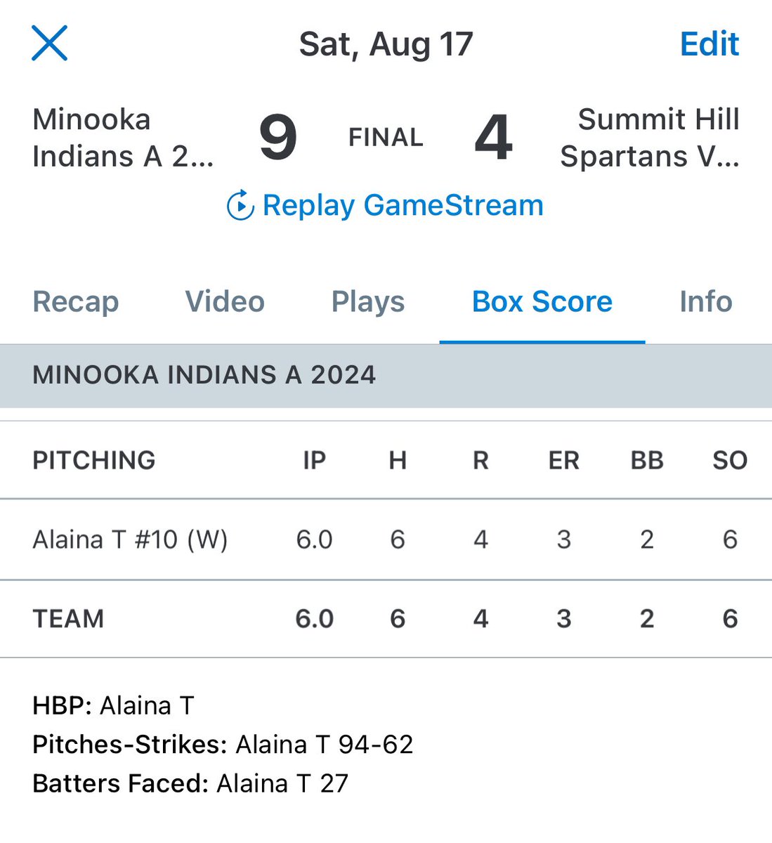 atorres10 (@atorres10sb) on Twitter photo Let’s go Minooka! Great team W!
6IP
6K
🥎🦾🙏🏻❤️
Holding them to 6 hits! #KeepGrinding <a href="/GenuWinReign/">GenuWin Reign</a> <a href="/GenuwinReignCM/">GenuwinReignCM2010</a> <a href="/CoachKeers/">Scott Keers</a> <a href="/minookasoftball/">Mark Brown</a> Let’s go Minooka! Great team W!
6IP
6K
🥎🦾🙏🏻❤️
Holding them to 6 hits! #KeepGrinding <a href="/GenuWinReign/">GenuWin Reign</a> <a href="/GenuwinReignCM/">GenuwinReignCM2010</a> <a href="/CoachKeers/">Scott Keers</a> <a href="/minookasoftball/">Mark Brown</a>