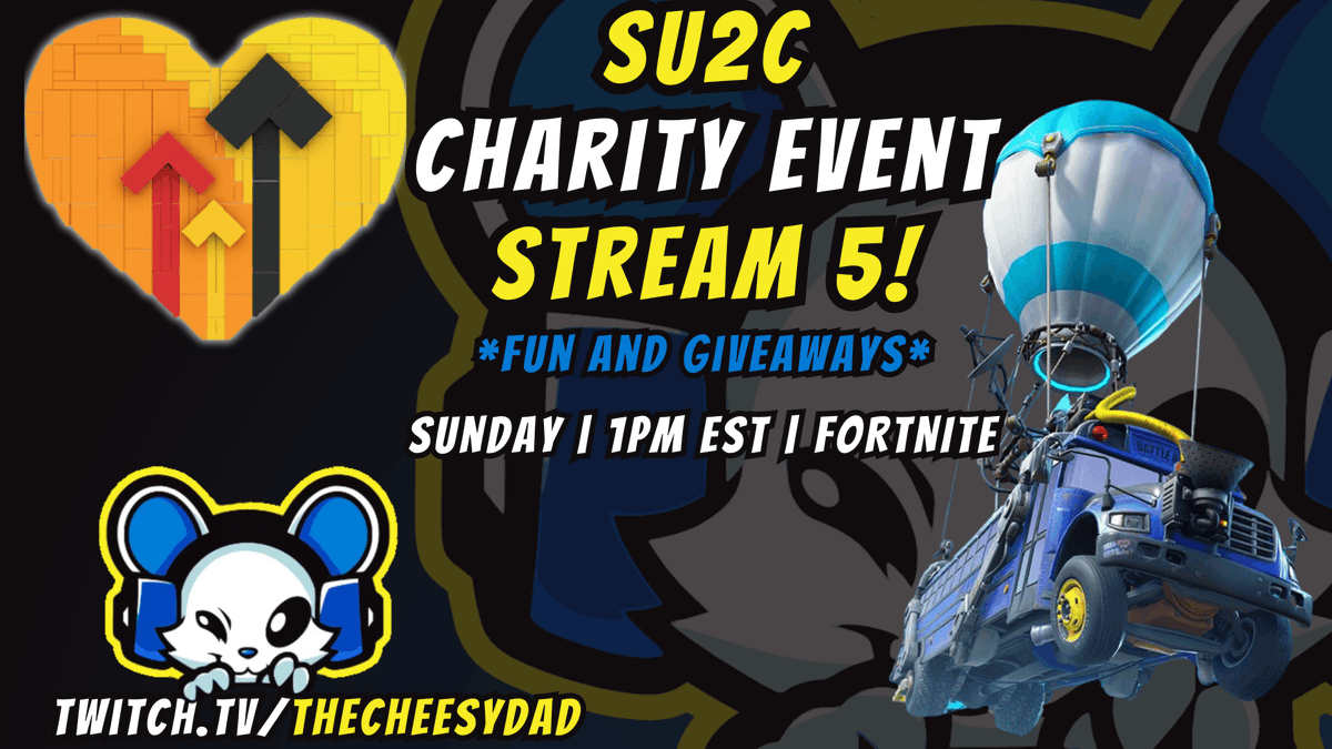 The final day of the Charity Fund Drive is today. We will be going live at 1pm est with <a href="/rcspaceport/">RCSPACEPORT</a> . come on over to chill, chat, chuckle, and charity...And there will be giveaways! From mugs and Steam Keys to Lego Game Bundles and <a href="/FFuZeY/">Fuzey</a> Emotes! twitch.tv/thecheesydad