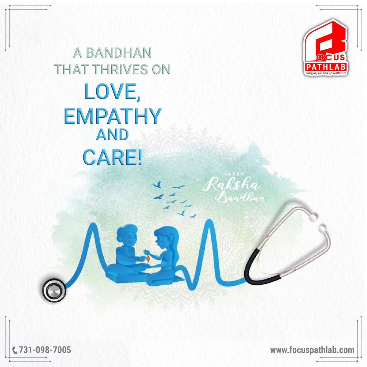 FocusPathlab's tweet photo. The thread of Rakhi is not just a simple thread; it symbolizes the priceless bond between brothers and sisters, a bond that has held us together for centuries. 

#rakshabhandhan #raksha #rakhi #love #empathy #health #bareilly #care https://t.co/QXyySRqrmJ