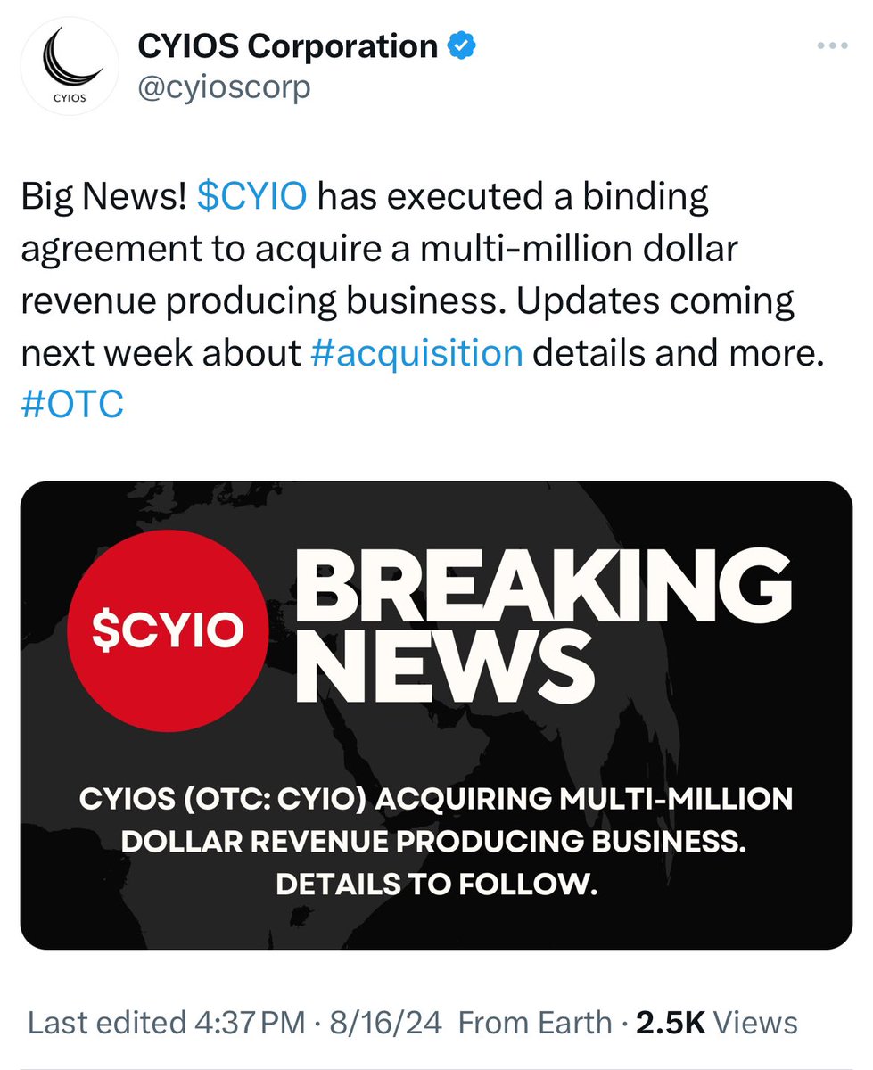 ScottTrades52's tweet photo. $CYIO More and more eyes on this one… beautiful SS… chart reversing from that huge downtrend… HUGE news out with updates to come… flippers will flip, but this one will have LEGS ⬆️⬆️⬆️ imo🍿 https://t.co/u13OPj2Ez0