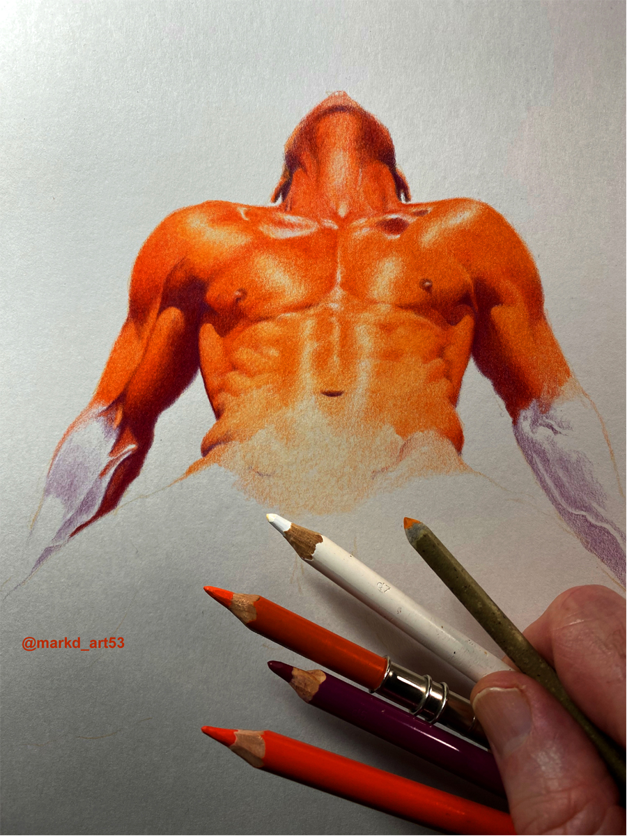 Progress on a drawing from last week.
#progressdrawing #progressart #manandlight #colourpencilart #maninart
