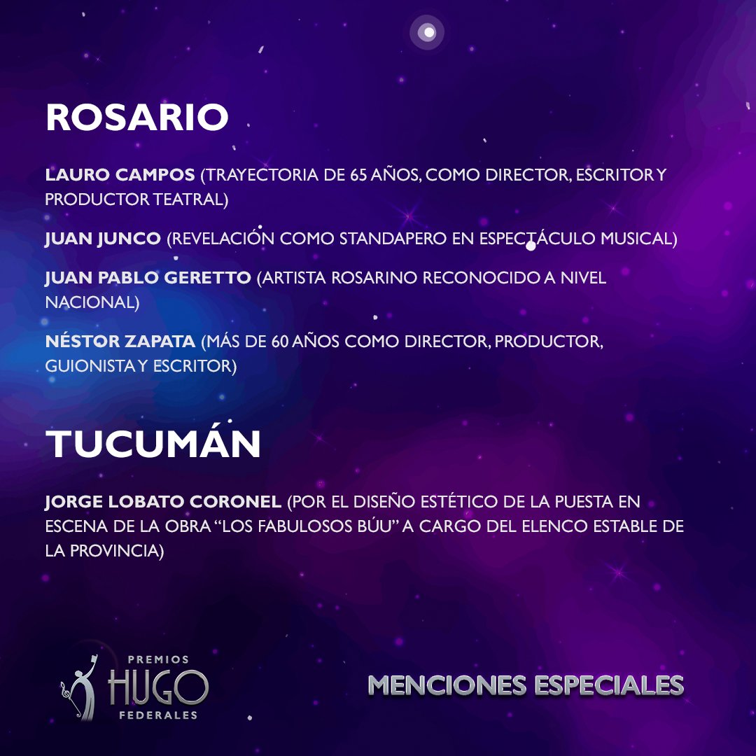 MENCIONES ESPECIALES
Premios Hugo Federales
Temporada 2023-2024