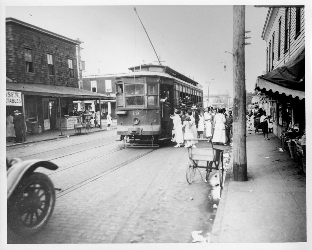 NYTransitMuseum's tweet photo. #TransitTrivia: These #NYTMCollection photographs show the Ocean Electric Railway Streetcars in the Rockaways in August of 1921. Created in 1898 to replace horsecar service, which #MTA division was the Electric Railway a subsidiary for? https://t.co/drnjBViv9W