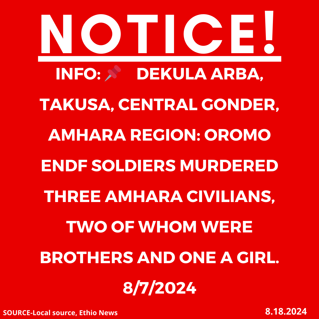 xotrinx1's tweet photo. INFO: 📌Dekula Arba, Takusa, Central Gonder, Amhara region: Oromo ENDF soldiers murdered three Amhara civilians, two of whom were brothers and one a girl. 8/7/2024

#Ethiopia #xotrin #Amharagenocide #Amharamassacre #OromoENDFmurdersAmharacivilians #OromoENDFkillings #endfkillingamharacivilians