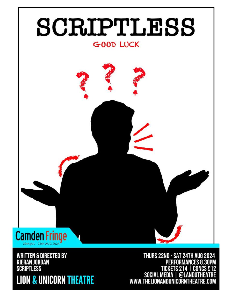 Scriptlessshow's tweet image. Scriptless comes to @LandUTheatre @CamdenFringe 22-24 Aug 8:30pm
🎟️: camdenfringe.com/events/scriptl…