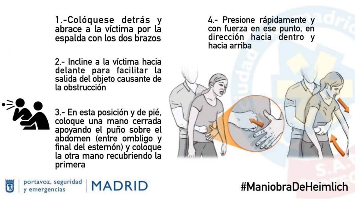 SAMUR_PC's tweet photo. ⚠️ ATRAGANTAMIENTO⚠️
🔹️ ¿Sabes cómo actuar en caso de presenciar uno?
🔹️¿Sabes cómo se realiza la #ManiobraDeHeimlich?
👉 Cada segundo cuenta🕰
📞 112 ➡️ 🚑
#OVACE (Obstrucción de la vía aérea por un cuerpo extraño). https://t.co/IPnvbgvYFU