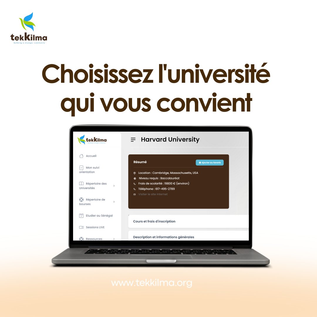 tekkilma's tweet photo. Grâce à notre plateforme, vous pouvez explorer des informations détaillées sur chaque université : programmes proposés, conditions d'admission, campus et bien plus encore.
#tekkilma #orientation #université #Senegal https://t.co/XHU12hNzJC