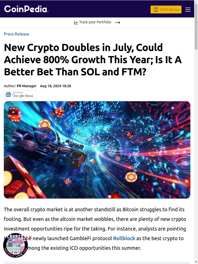 rayan_bibiloni's tweet photo. BREAKING NEWS : New project Rollblock raised $2.1 million in presale with 800% projected gain. https://t.co/4j7dFSwUyN #crypto #presale #priceprojection https://t.co/q8bc4eXyPr