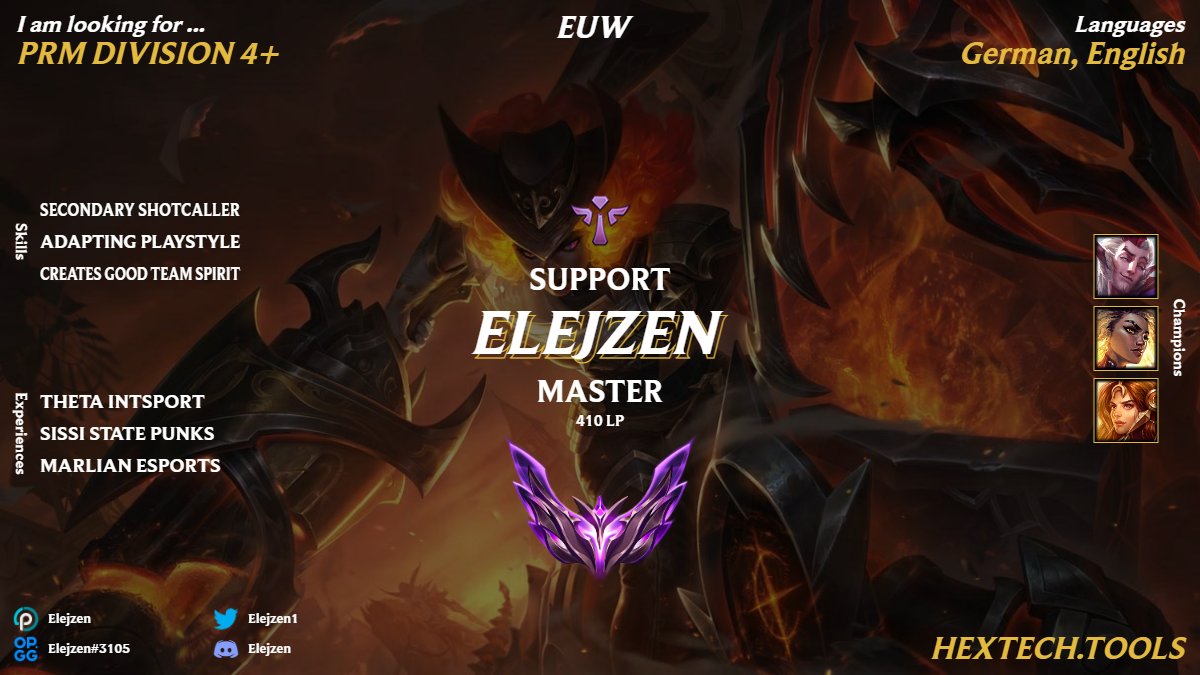 Sadly we didnt make it through Playoffs Division 3. But i am very proud of my Teammates what we achieved. I have developed my Shotcaller skills and I want to look for some opportunities next Split. Im Open for any Offer, appreciate any retweet and like. Thank you very much :)