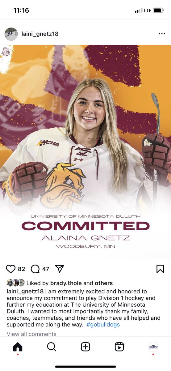 Alaina Gnetz of Woodbury has committed to UMD.

The forward had 52pts in 27gp as just a sophomore last season to lead the team in scoring! 

<a href="/mattwellens/">Matt Wellens</a>