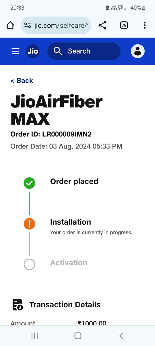 iamdevjoy's tweet photo. @JioCare @jagograhakjago @DoT_India #Jio Airfiber Scam
Ref : LR000009IMN2. 
Jio representative confirmed over the chat that connection is not possible but Jio is not cancelling the order after mutiple followups rather putting ON-HOLD to delay the refund. Please cancel and refund. https://t.co/jaMMv0uOrF