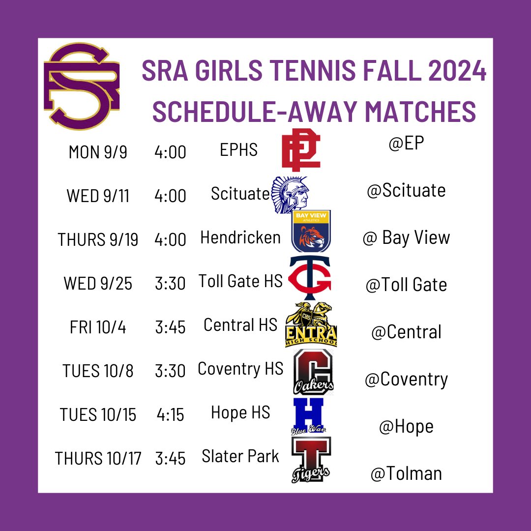 SRA Girls Tennis Fall 2024 Schedule!!! Saints Strong 🎾