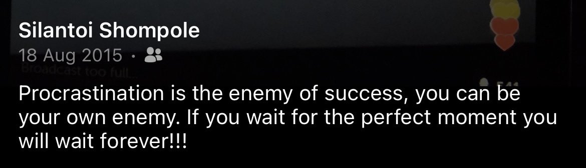 ShompgalJournal's tweet photo. Procrastination is the enemy of success, you can be your own enemy. If you wait for the perfect moment you will wait forever!!! https://t.co/BGgjMJNFPH