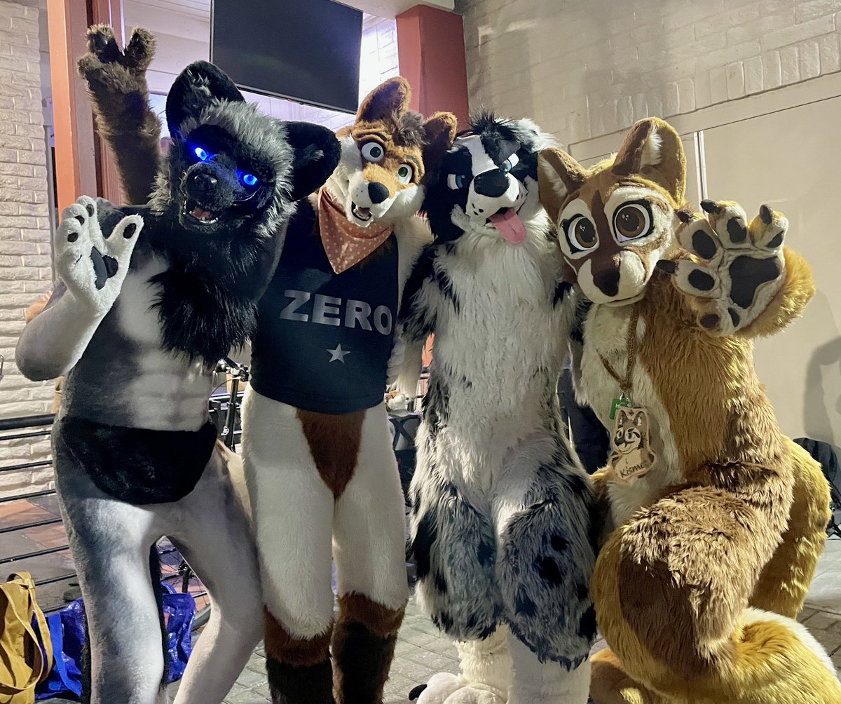 It’s <a href="/YipCoyote/">16024573</a> as Zero, <a href="/TripECollie/">Poster Boy for Social Deviance</a> and Kismet (no Twitter/X I think) and yours truly striking a pose at the Wicked Chicken meetup last Thursday night.