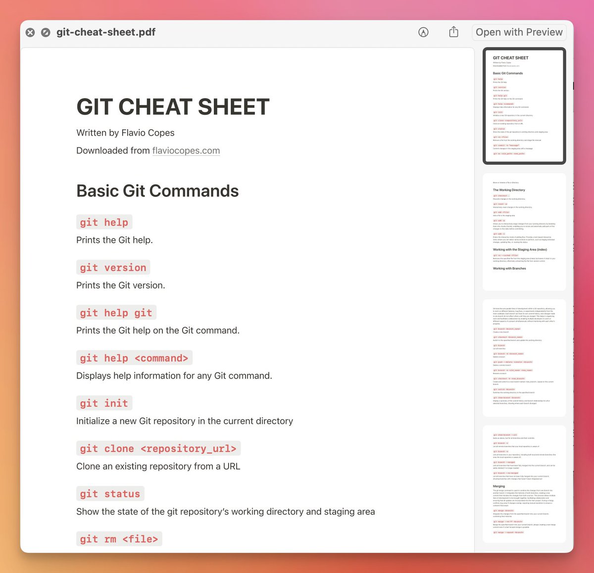 You can now download the Git Cheat Sheet in PDF format (33 pages long) from my website