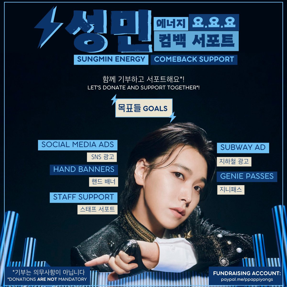 SungminEnergy's tweet image. ['요.요.요. (YO.YO.YO.)' 성민 SUNGMIN Digital Single] Comeback Support

Hello! #SungminEnergy is doing a fundraising for comeback support ⭐️

Let's donate and support together!
🔗 paypal.me/ppappiyongs

📍 cafe.daum.net/sungminenergy