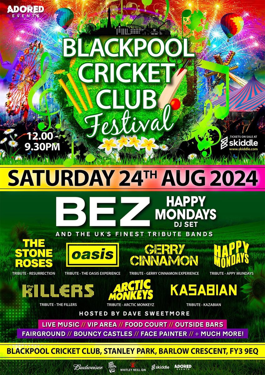 dave sweetmore (@davesweetmore) on Twitter photo #BLACKPOOL! Back out with Adored Events next weekend, 6000 sold for Saturday, very few left, Sunday is sold out. Remaining tickets on <a href="/skiddle/">Skiddle</a>
<a href="/bez_Beerspotter/">BEZ (Happy Mondays)</a> <a href="/oasisEXP/">The Oasis Experience</a> <a href="/Resurrection__1/">resurrection</a> <a href="/thefillers/">The Fillers</a> <a href="/AppyMundays/">Appy Mundays</a> <a href="/KazabianUK/">Kasabian Tribute</a> <a href="/ArcticMonkeyz/">Enrique Gutiérrez</a> #BLACKPOOL! Back out with Adored Events next weekend, 6000 sold for Saturday, very few left, Sunday is sold out. Remaining tickets on <a href="/skiddle/">Skiddle</a>
<a href="/bez_Beerspotter/">BEZ (Happy Mondays)</a> <a href="/oasisEXP/">The Oasis Experience</a> <a href="/Resurrection__1/">resurrection</a> <a href="/thefillers/">The Fillers</a> <a href="/AppyMundays/">Appy Mundays</a> <a href="/KazabianUK/">Kasabian Tribute</a> <a href="/ArcticMonkeyz/">Enrique Gutiérrez</a>