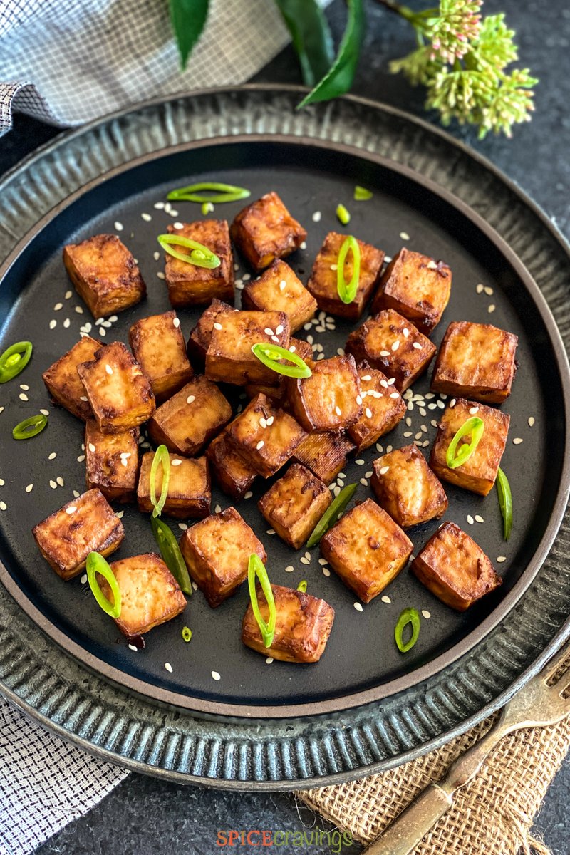 Air Fryer Tofu!! Crispy &amp; Flavorful Tofu minus the calories, you will love this recipe--> spicecravings.com/air-fryer-tofu