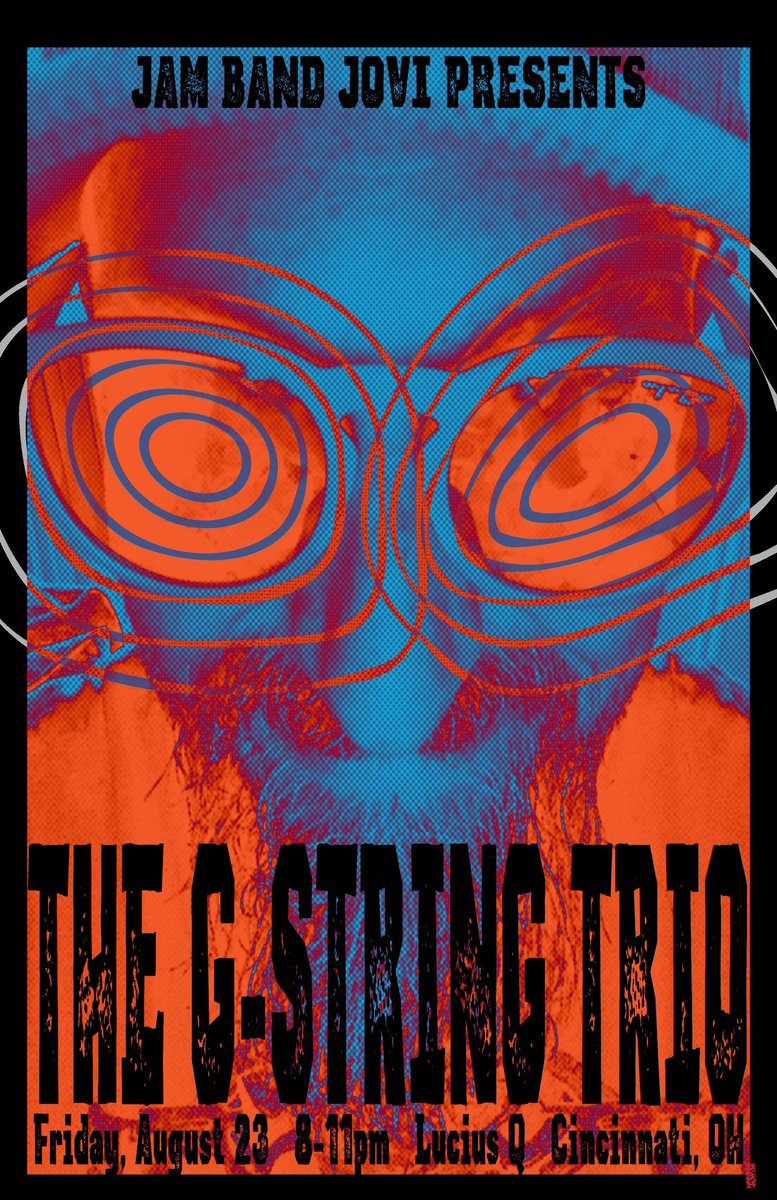 JamBandJovi's tweet image. Jam Band Jovi has 3 gigs this weekend:

Friday: 8-11p at @LuciusQBBQ (we are proud to present the G-String Trio for ONE NITE ONLY)

Saturday: 8-midnite at Riverside Marina

Sunday: 6-8p at Park Place at Lytle (private event &amp;amp; 2nd anniversary)

All art by JBJ 6th man @BoboMoreArts