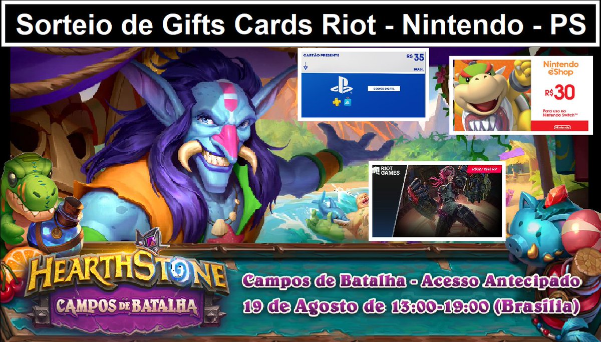 Salve Galera!!! Amanhã, estarei participando do PlayTest da nova do BG. Em uma iniciativa pra trazer mais gente para conhecer o jogo, estarei sorteando uns brindes extra! Para participar, basta curtir a postagem, compartilhar, e estar na live na hora do sorteio!

#Hearthstone