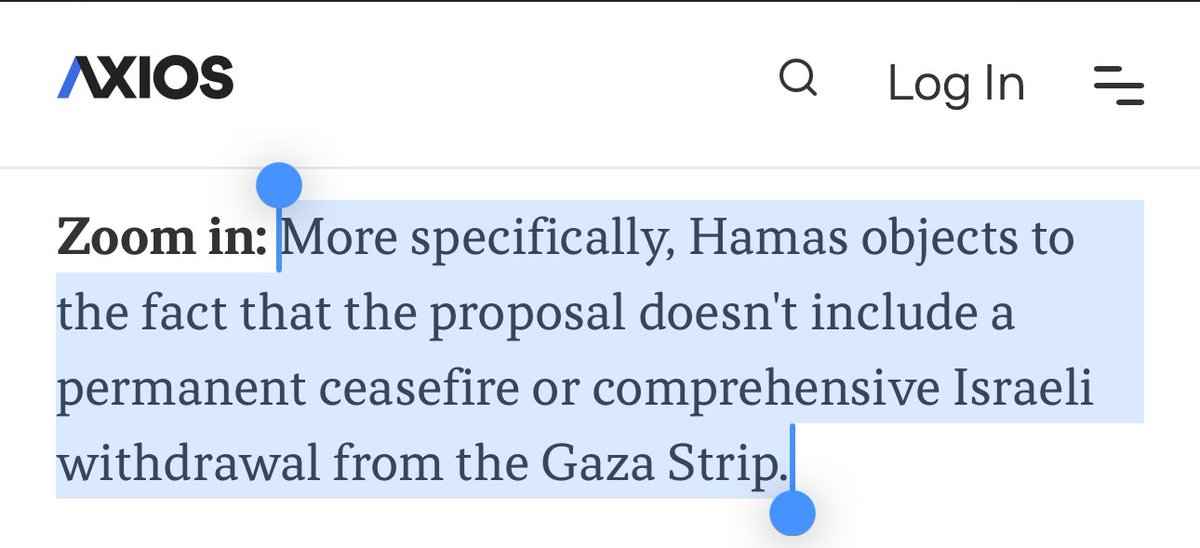 What a ridiculous way to frame this story. The “new US proposal” is not an actual ceasefire and gives in to Netanyahu’s *new* demands to continue the war and occupy Gaza.

It is Israel rejecting what Biden called “Israel’s proposal.” And it’s a distraction from ongoing genocide.
