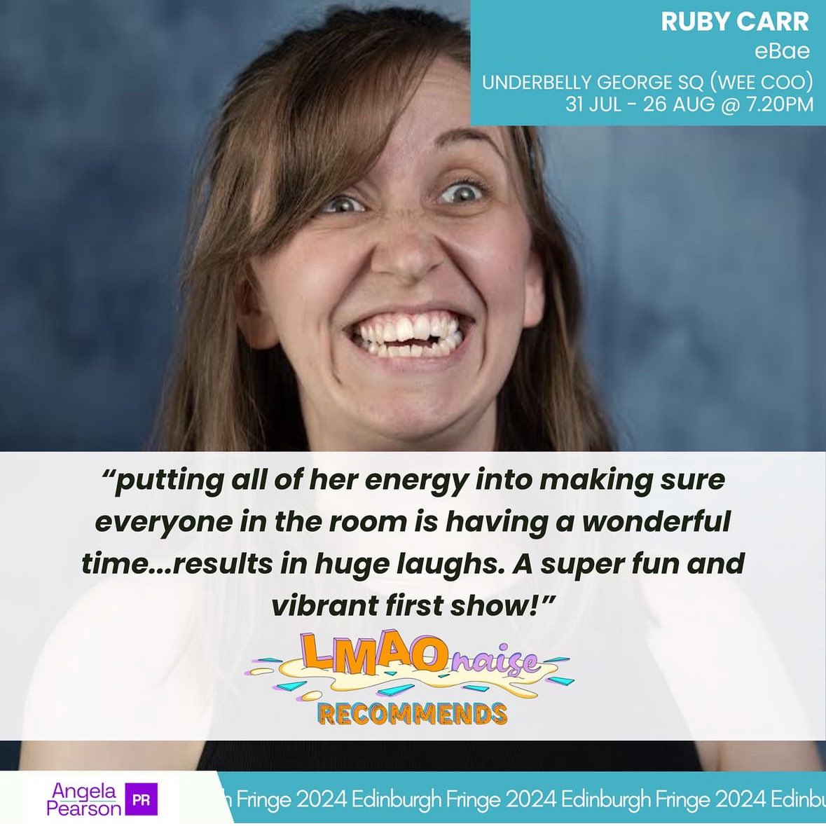 Angela Pearson (@pearson_ange) on Twitter photo 💕💕RECOMMENDED SHOW💕💕“Huge laughs. A super fun and vibrant first show” - LMAOnaise Comedy
Don’t miss <a href="/RubyICarr/">Ruby Carr</a>’s fab #EdinburghFringe hour eBae <a href="/followthecow/">Underbelly Edinburgh</a> Underbelly Wee Coo @ 7.20pm
Tix: <a href="/edfringe/">Edinburgh Festival Fringe</a>
#UnleashYourFringe #EdFringe #Edinburgh #edfringe2024 #edinburghfestival 💕💕RECOMMENDED SHOW💕💕“Huge laughs. A super fun and vibrant first show” - LMAOnaise Comedy
Don’t miss <a href="/RubyICarr/">Ruby Carr</a>’s fab #EdinburghFringe hour eBae <a href="/followthecow/">Underbelly Edinburgh</a> Underbelly Wee Coo @ 7.20pm
Tix: <a href="/edfringe/">Edinburgh Festival Fringe</a>
#UnleashYourFringe #EdFringe #Edinburgh #edfringe2024 #edinburghfestival