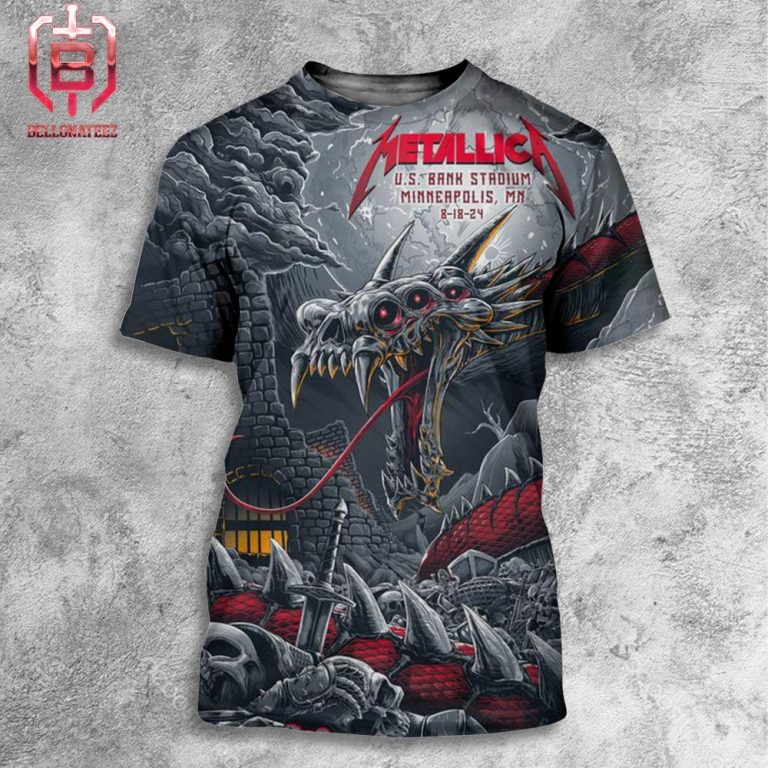 Bellonateez's tweet photo. Metallica M72 North American Tour 2024 Pop Up Store Night 2 Poster At US Bank Stadium Minneapolis MN On August 18th 2024 All Over Print Shirt #Metallica #M72minneapolis #metontour 
>>>>https://t.co/AY31srgTtk https://t.co/27celi7297