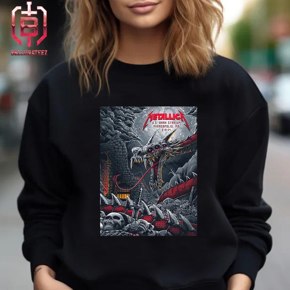 Bellonateez's tweet photo. Metallica M72 North American Tour 2024 Pop Up Store Night 2 Poster At US Bank Stadium Minneapolis MN On August 18th 2024 Unisex T-Shirt #Metallica #M72minneapolis #metontour
>>>>https://t.co/LiuricR4W5 https://t.co/Zj4sgeZ1GT