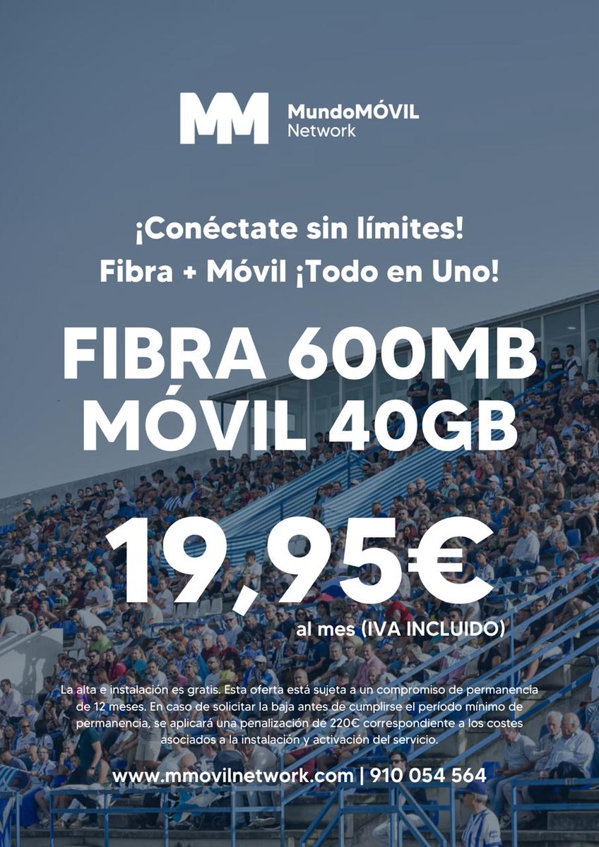 JerezInd_CF's tweet photo. ¡Atención, socios del @JerezInd_CF! ⚽📱
Esta nueva temporada, @mmovilnetwork trae tarifas exclusivas solo para vosotros. 😉
Disfruta de *FIBRA y MÓVIL* a precios imbatibles.
¡Conéctate y apoya a tu equipo con la mejor conexión! 🤍💙
#MundoMÓVILNetwork #NuevasTarifas #T2425 https://t.co/E3m7i5Jvm4