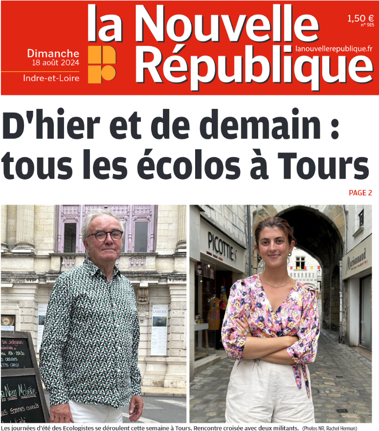 EELV_37's tweet photo. Les #JDE2024  à la une de la @lanouvellerep_  ! https://t.co/4EwgDHfOLk