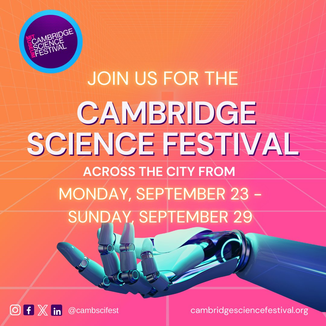Cambridge Science Festival (@cambscifest) on Twitter photo Cambridge Science Festival is returning Monday, September 23 - Sunday, September 29, 2024! Sign up for our newsletter so you can be the first to know our 2024 themes in the coming weeks: bit.ly/CSF24newsletter Cambridge Science Festival is returning Monday, September 23 - Sunday, September 29, 2024! Sign up for our newsletter so you can be the first to know our 2024 themes in the coming weeks: bit.ly/CSF24newsletter