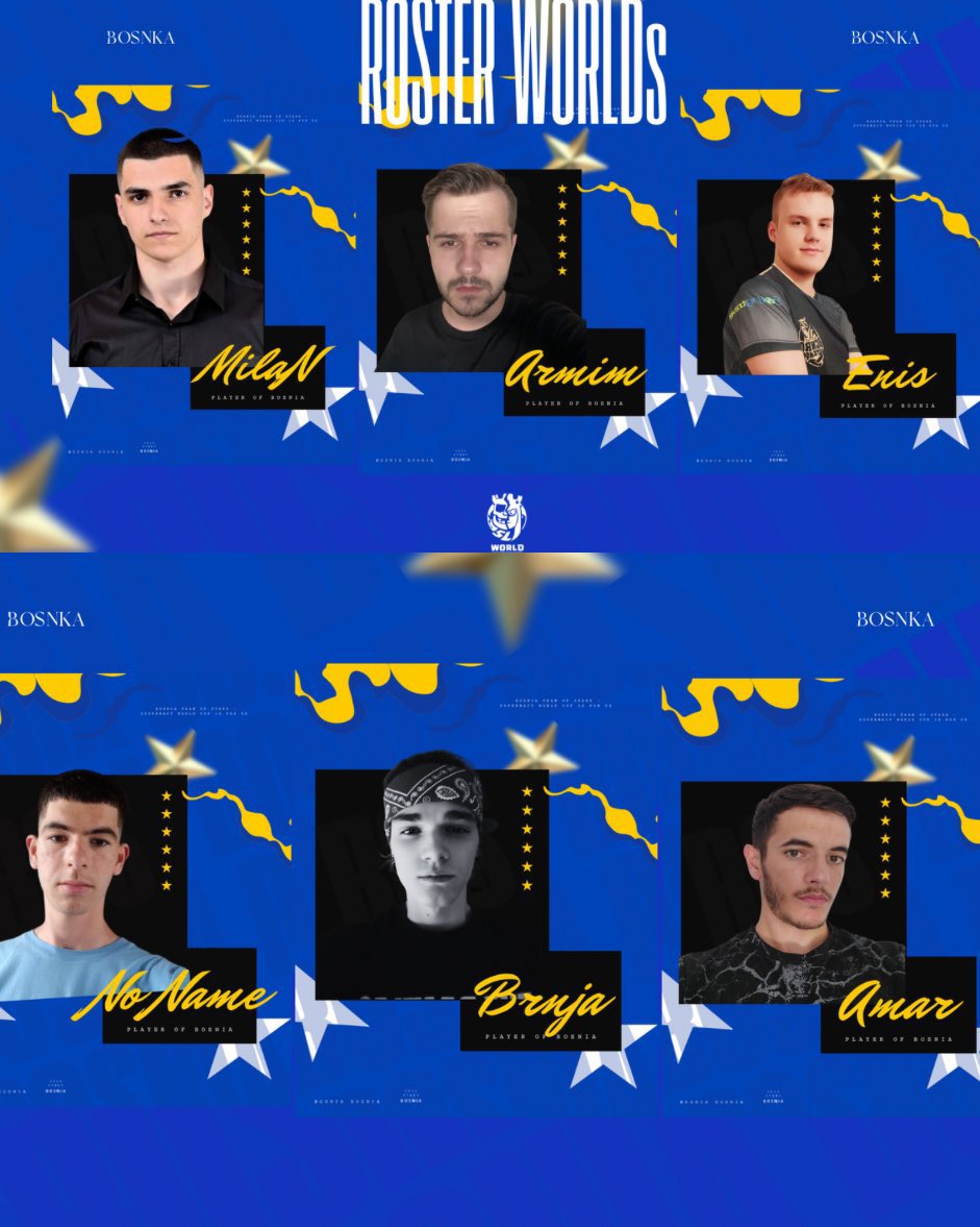 🇧🇦 Team Bosnia and Herzegovina Roster 

Players : 

👤 <a href="/Milan__Cr/">⚡Sensei⚡™</a> 
👤 <a href="/vejzoviarmin1/">Armin</a> 
👤 <a href="/Enis_CR2/">Enis_CR</a> 
👤 <a href="/NoNameCR_/">NoName</a> 
👤 @Laseeshonee17 
👤 <a href="/Amar_LavaKing/">Amar</a> 

Manager : <a href="/Smokito_/">✨SmoKerZ✨</a> 
Designer : <a href="/Barougg/">Barou</a> 

<a href="/CR_Supremacy/">Supremacy League</a>