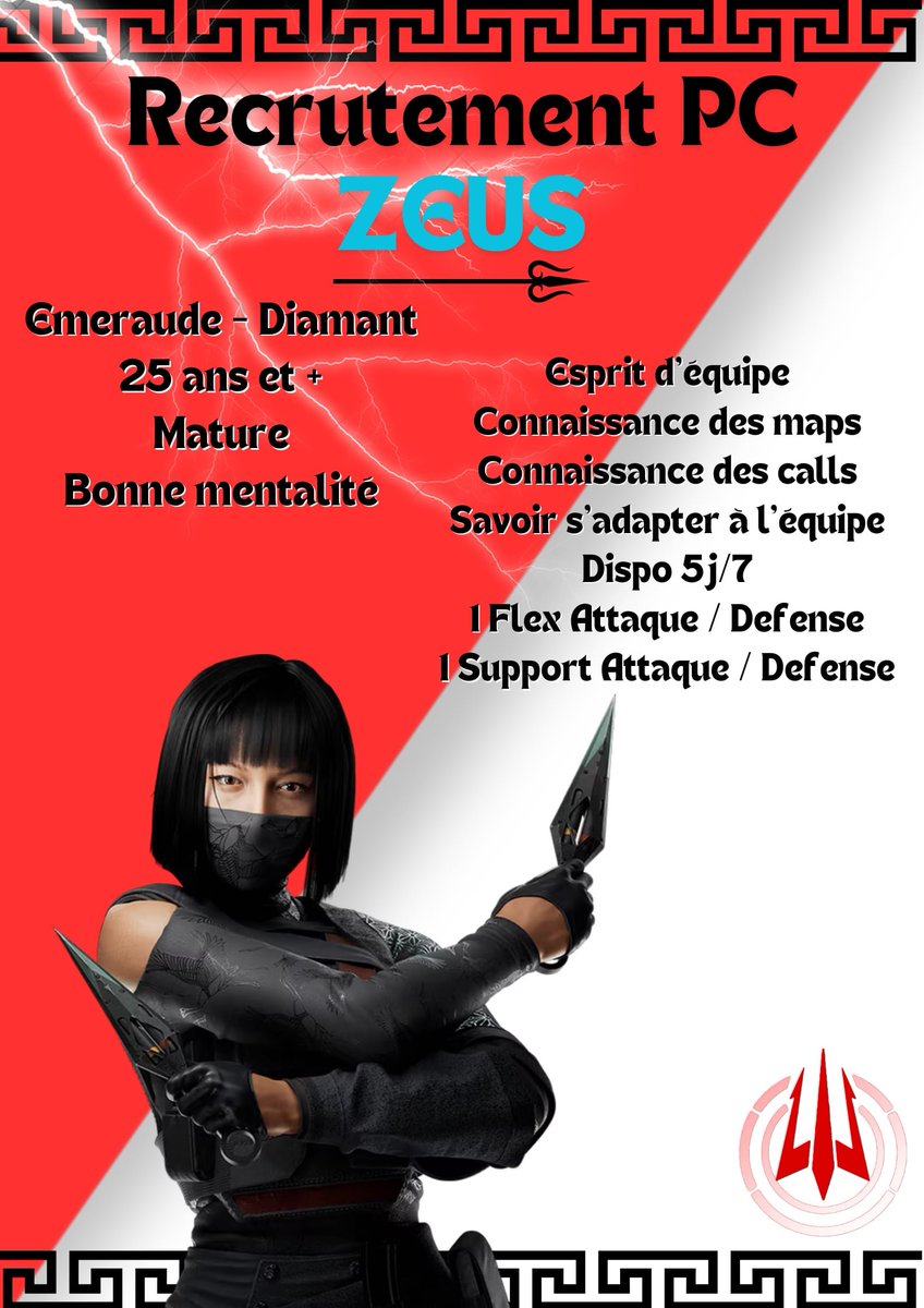 La JUST Esport met en place son recrutement pour sa line up  Rainbow Six Siege Roster ZEUS

Les critères ci-dessous ⤵️

N'hésitez pas a nous contacter par message ✉
