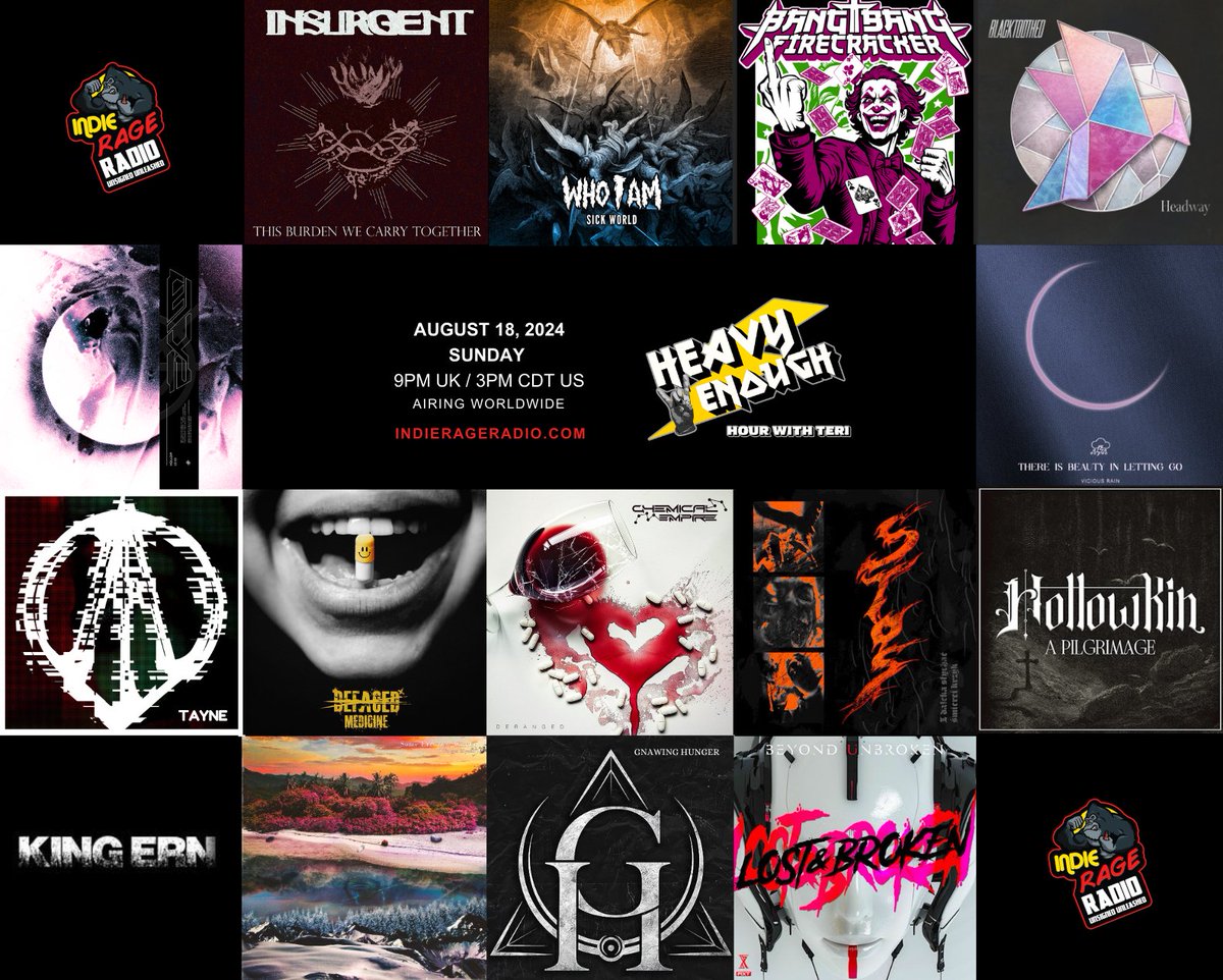 MusicMattersTee's tweet photo. Today 9pmUK 4pmEST Tune in @IndieRageRadio
🔊https://t.co/fbYDNfmgnz
#HeavyEnough play the new bangers from-
#Defaced @ChemicalEmpire_ #Hamulec @HollowKin_ @beyondunbroken @i_forgetmyself @Gnawinghunger2 #KingErn
Info: https://t.co/ivr7EnJbZH
#NewMusicAlert #ListenHere https://t.co/o54JS45dST