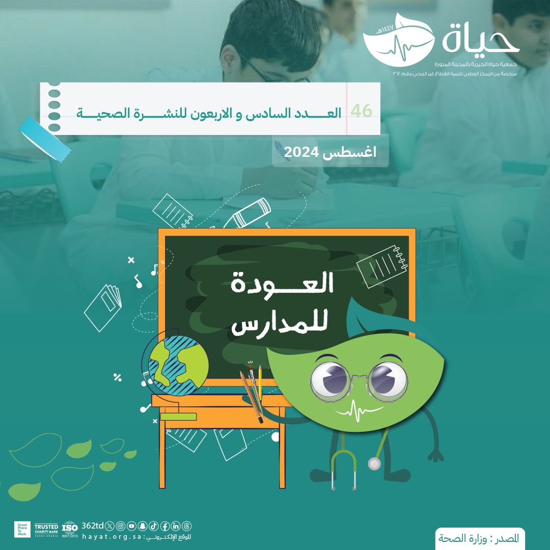 362td's tweet photo. 📄نشرة #لحياة_حياة بعددها السادس والأربعون ✨

بعنوان #العودة_للمدارس 🎒 
🔗  https://t.co/6U79BFRrZM

#جمعية_حياة 🍃 
#المدينة_المنورة ✨ https://t.co/kNjbdgd66d