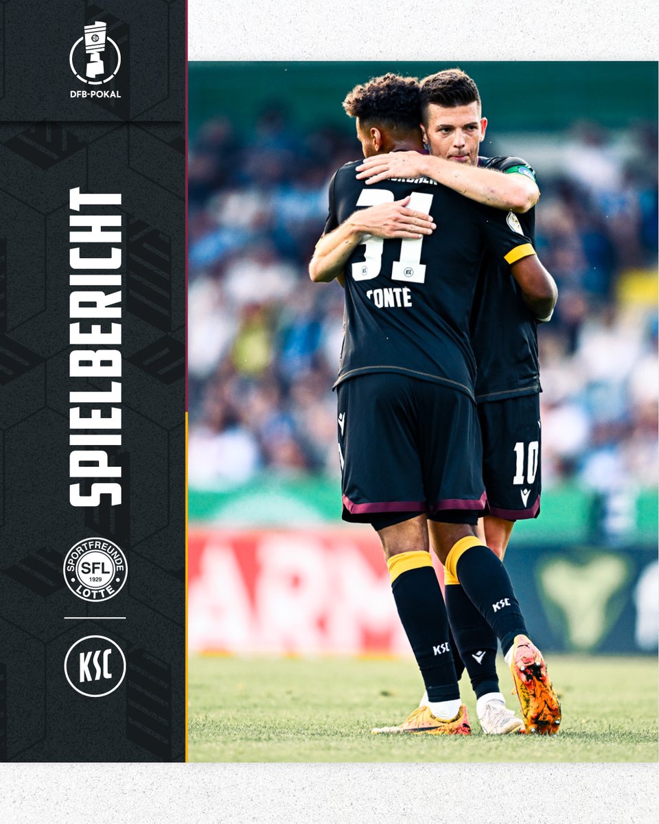 KarlsruherSC's tweet photo. Was für ein Spiel! Der KSC gewinnt mit 0:5 in Lotte und zieht in die nächste Runde des DFB-Pokals!
Alle Infos zum Duell gegen Lotte erfahrt ihr im Spielbericht! ➡️ https://t.co/yuhvto1Z2V
#SFLKSC #KSCmeineHeimat #GEWINNERBLEIBT https://t.co/zUoM2TjC7u