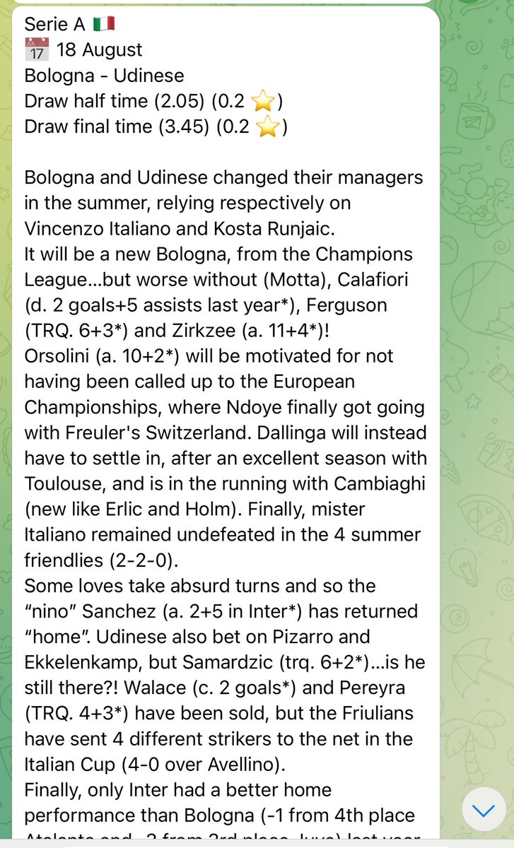 Nice free tips winner here
0-0 HT ( draw half time ✅)
1-1 FT ( draw final time ✅)

Odds 2.05 &amp; 3.45 ✅

Join our FREE telegram :

t.me/BettingGod06