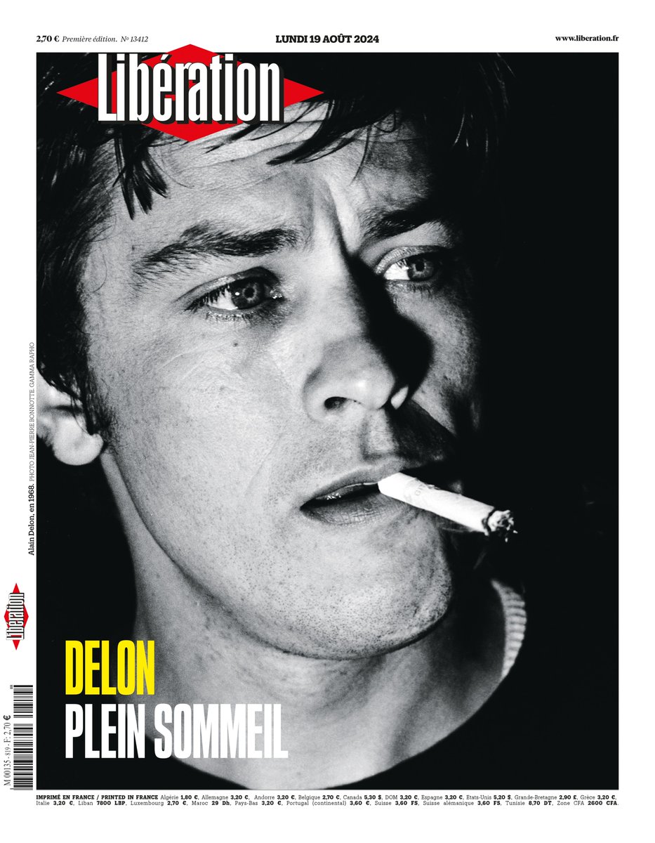 Delon. Plein sommeil. 

C'est la une de @Libe lundi.