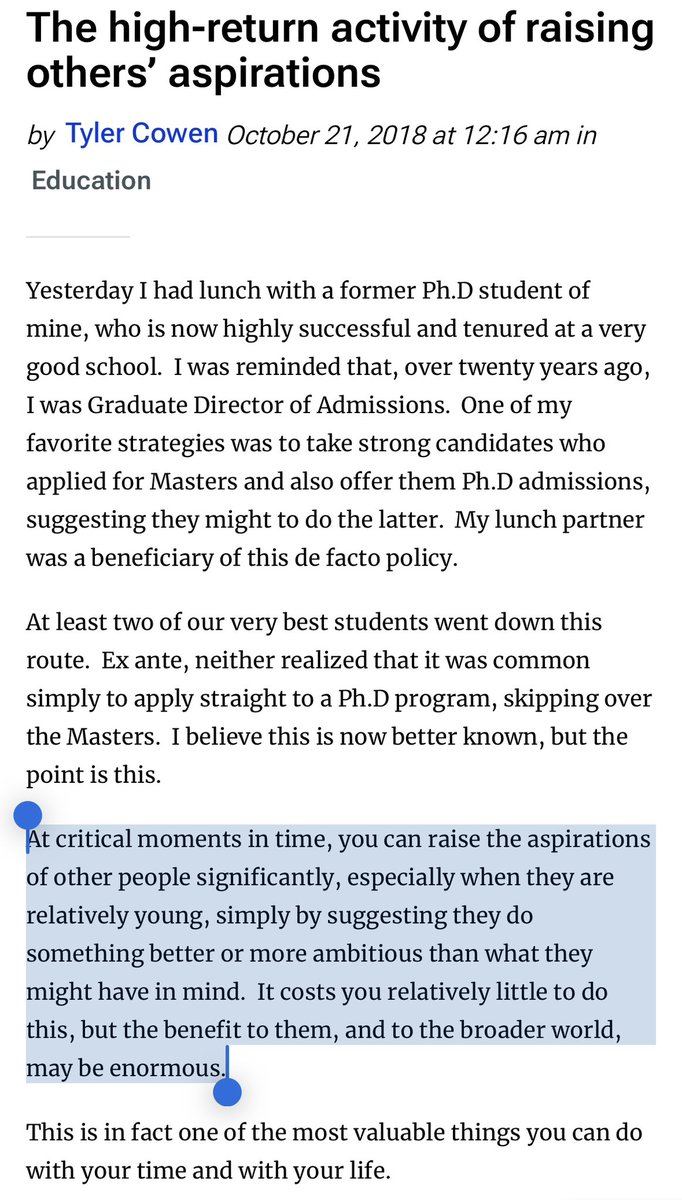 One of the highest ROI things you can do: raise the aspirations of those around you