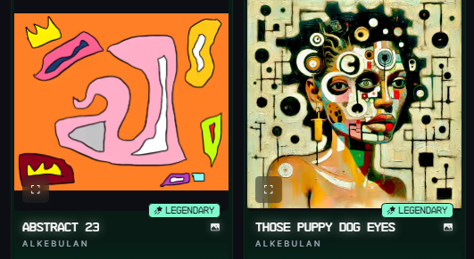 babash78's tweet photo. Received these two legendaries from @AlkebulanDrip on @drip_haus 🎭

🔥If you like eyes "Those Puppy Dog Eyes" is for you...however if she's your girlfriend, you won't get away with much 👁️👁️👁️
🔥“Abstract 23” by @mushmuragz is a vibrant explosion of form and color. Very cool 👌 https://t.co/MWKPGjeV2z