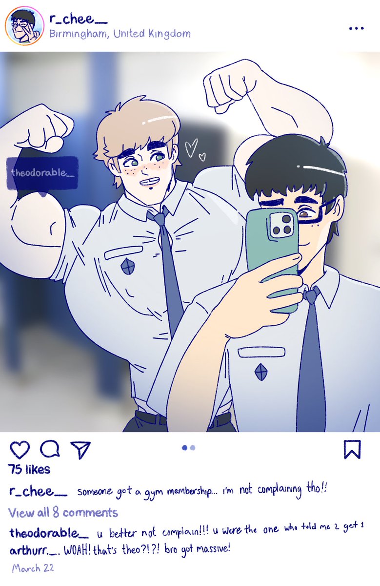 Adamony_'s tweet photo. [1/2]

Theo and Archie have been boyfriends for years but BIG changes are coming! When your boyfriend is too busy studying for finals and applying to uni, you hit the gym extra hard to waste the time away from him… right?
[OCs from my p@tr30n] https://t.co/ZNFS4QUcyQ