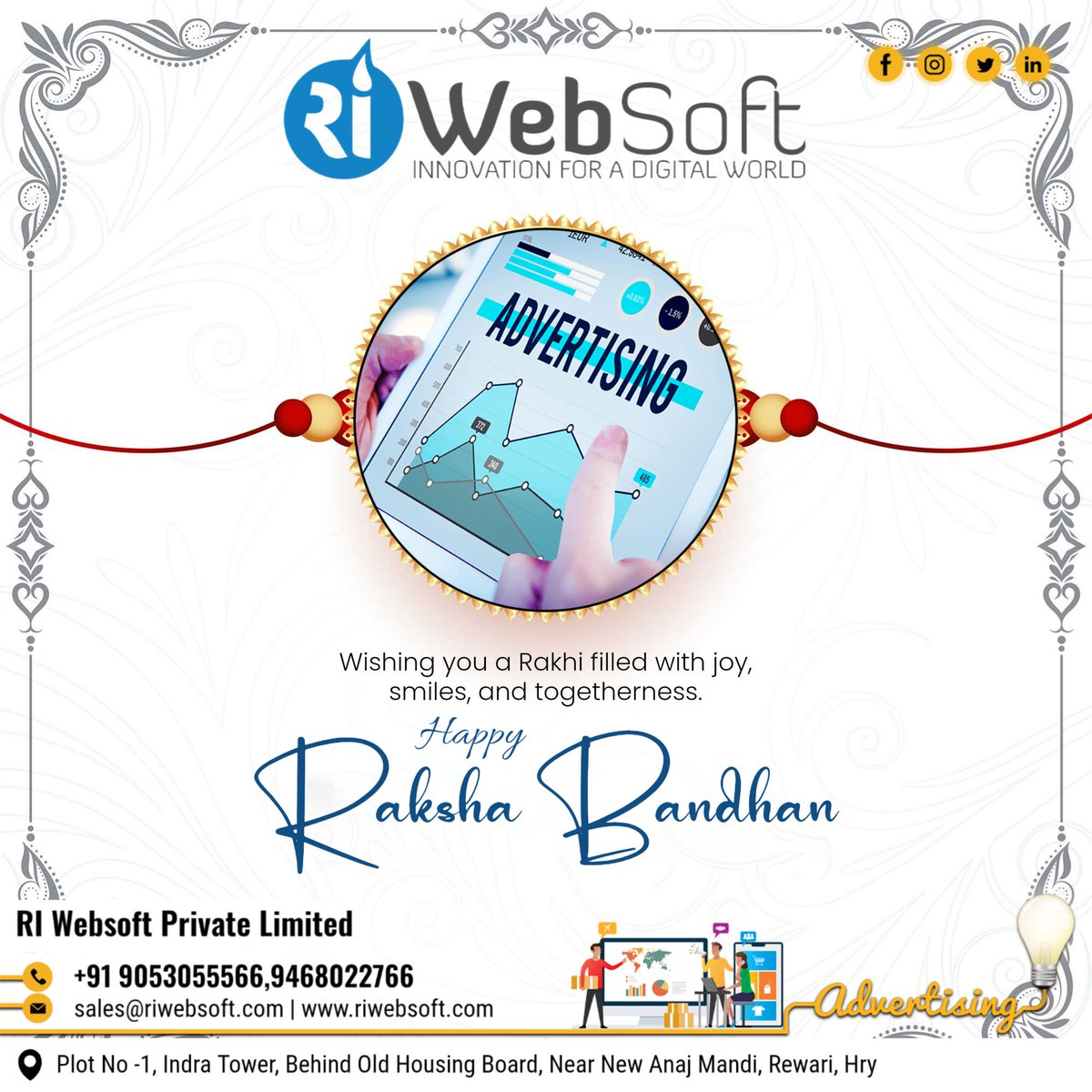 ri_websoft's tweet photo. "Just as Rakhi strengthens bonds, RI Websoft strengthens your business with top marketing and IT services. 🌟💻 #RIWebsoft #RakshaBandhan #Marketing #ITSolutions #BusinessGrowth" https://t.co/KUpr1a2Yus