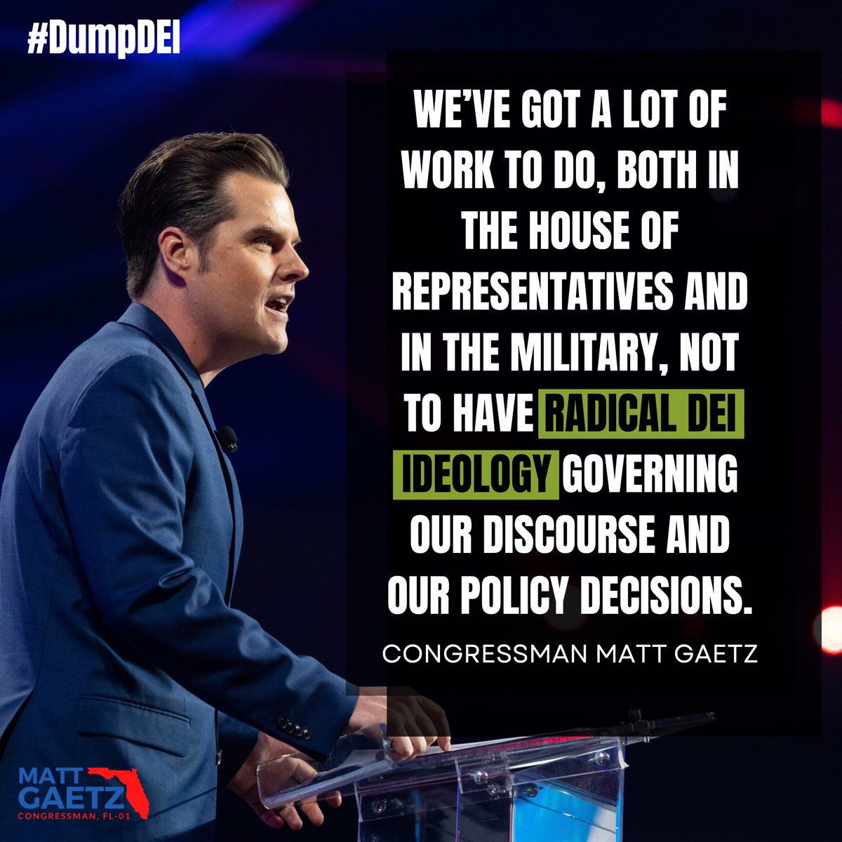 FmrRepMattGaetz's tweet image. We’ve got a lot of work to do, both in the House of Representatives and in the military, not to have RADICAL DEI ideology governing our discourse and our policy decisions.

#DumpDEI