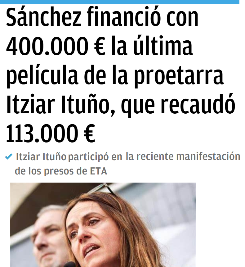CCivicaCatalana's tweet photo. De cada 5 euros que se ha embolsado la amiga de los etarras, solo 1 es de espectadores que les guste su película, 4 se los hemos tenido que pagar todos los españoles a costa de nuestros impuestos.

Qué duro es vivir bajo un estado opresor. https://t.co/bfTZtwR96U