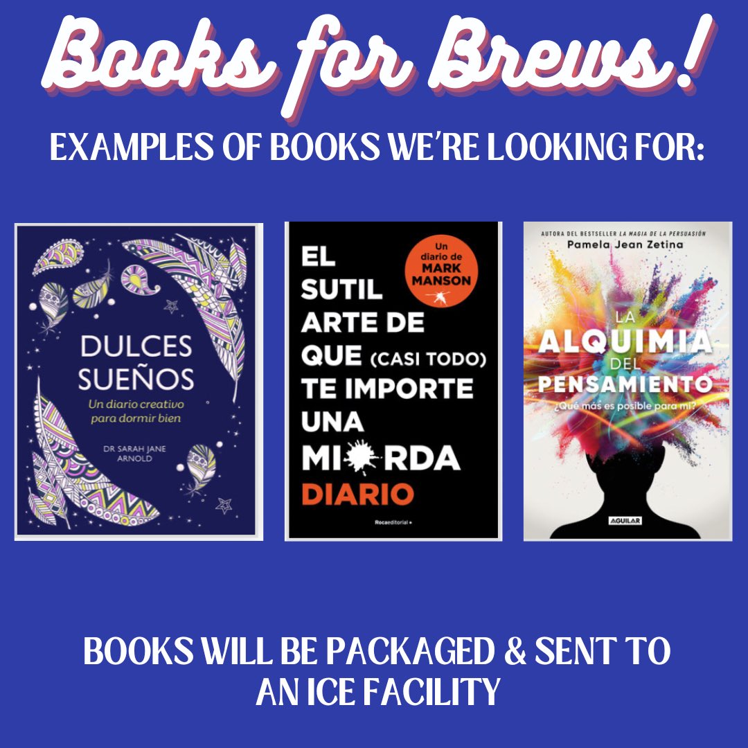 Books for Brews hosted by <a href="/onebookonenola2/">onebookonenolaofficial</a> is this Saturday, August 24 from 1pm to 4pm at <a href="/UrbanSouthBeer/">Urban South Brewery</a>! Bring books for free beer! 

Please bring paperback books of any genre in Spanish (see various examples on graphics). Books will be sent to an ICE facility. 

📚 ➡️🍻