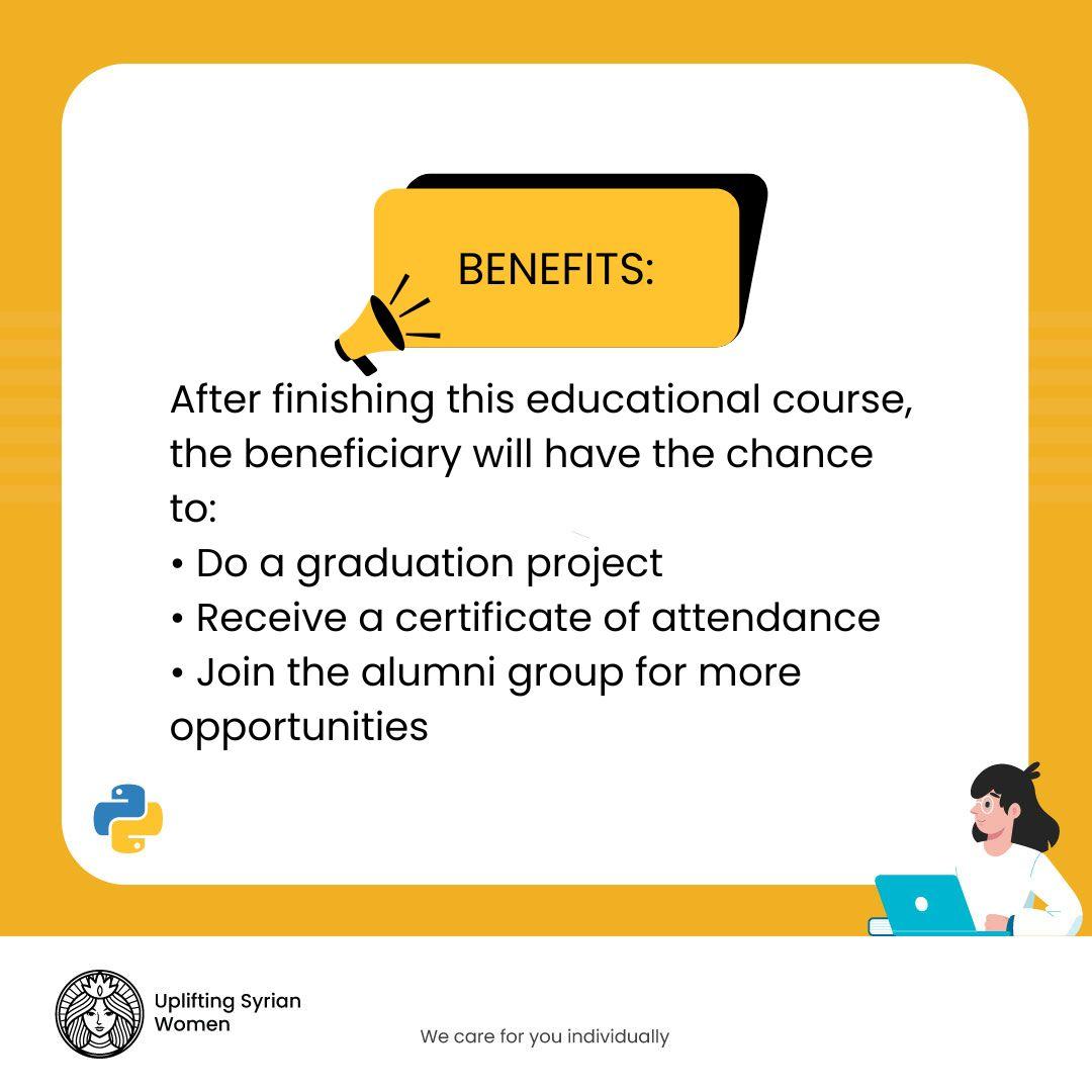 USW_2021's tweet photo. A free Python course for beginners to acquire basic programming skills, presented by Ms. Sedra Al-Sabbag.
Comment "Interested" to receive the registration form.
#Free #Course #For_Women
#Python #Programming
#Uplifting_Syrian_Women 🌸
#We_Care_For_You_Individually 🌸 https://t.co/9YbTDFkuKi
